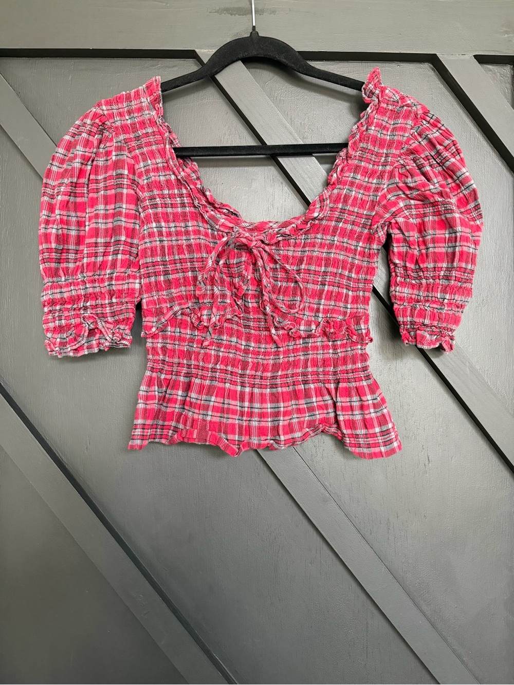 Damson Madder Meghan Red Check Blouse, Size 8 - Picture 5 of 10